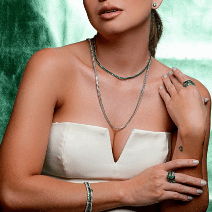 Pulseira de Riviera com zircônia esmeralda  banho em ouro 18k